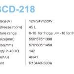 Solar top freezer refrigerator  218L